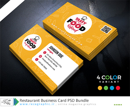 طرح لایه باز کارت ویزیت رستوران با رنگ های مختلف